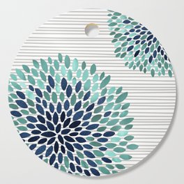 Floral Prints, Gray, Teal and Blue, Abstract Art Cutting Board