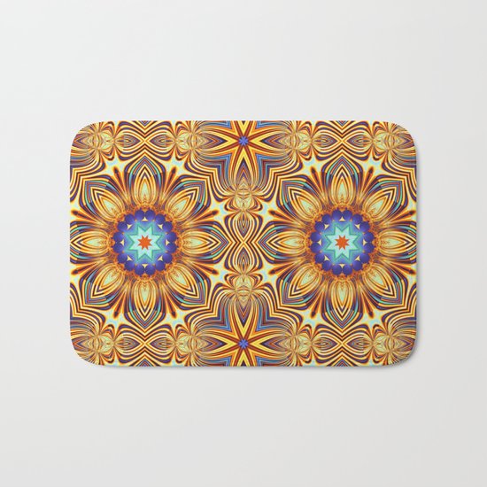 Kaleidoscope abstract with a flower shape and tribal patterns Bath Mat