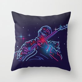 Blues guitar player neon sign Throw Pillow