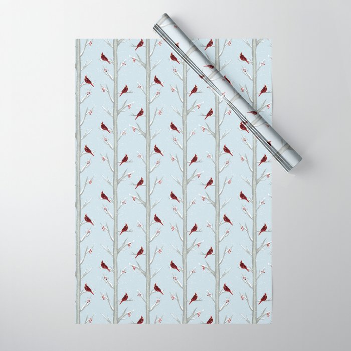 Red Cardinal Bird In The Winter Forest Wrapping Paper