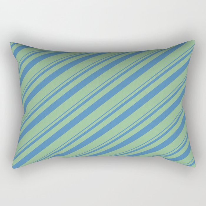 Blue and Dark Sea Green Colored Lined/Striped Pattern Rectangular Pillow