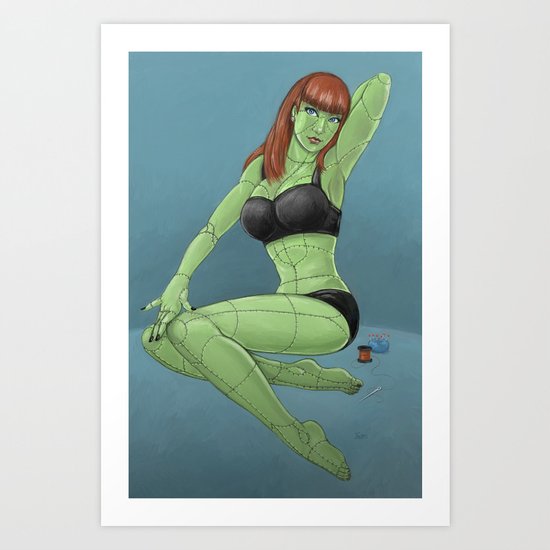 Stitched - Retro Monster Pinup Art Print