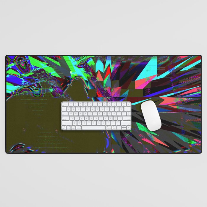 Seroenzyme Artsy atom look-alike, tiles, full of blocks, blurry and wavy colorful shapes of various sizes on plain wall Desk Mat