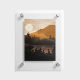 Golden Glimmer Mountain Lake Floating Acrylic Print