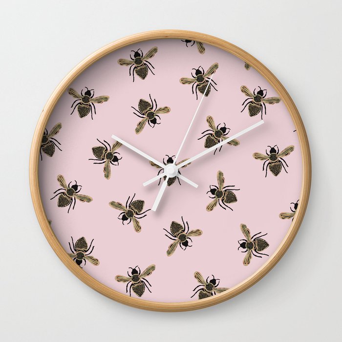 Bee Pattern Pink Wall Clock