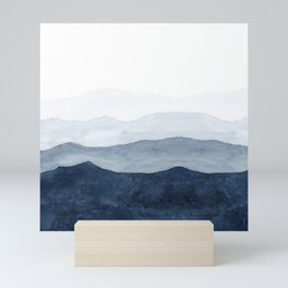 Indigo Abstract Watercolor Mountains Mini Art Print