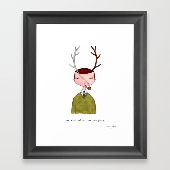 One real antler, one imagined Framed Art Print