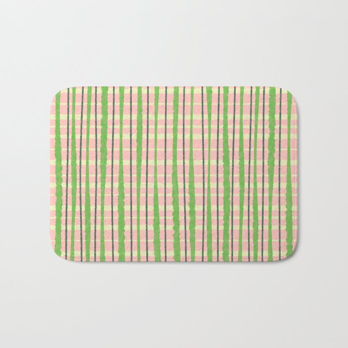 Retro Picnic Plaid Pattern in Light Green and Pink Bath Mat