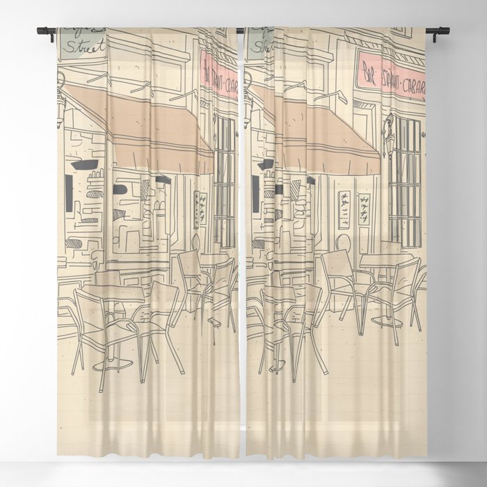 street cafe sketch Sheer Curtain