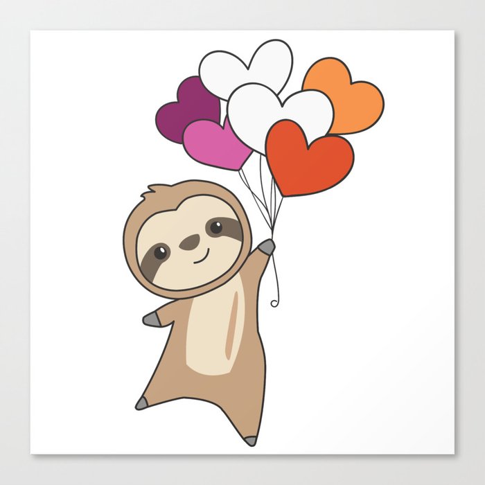 Lesbian Flag Gay Pride Lgbtq Hearts Sloth Canvas Print