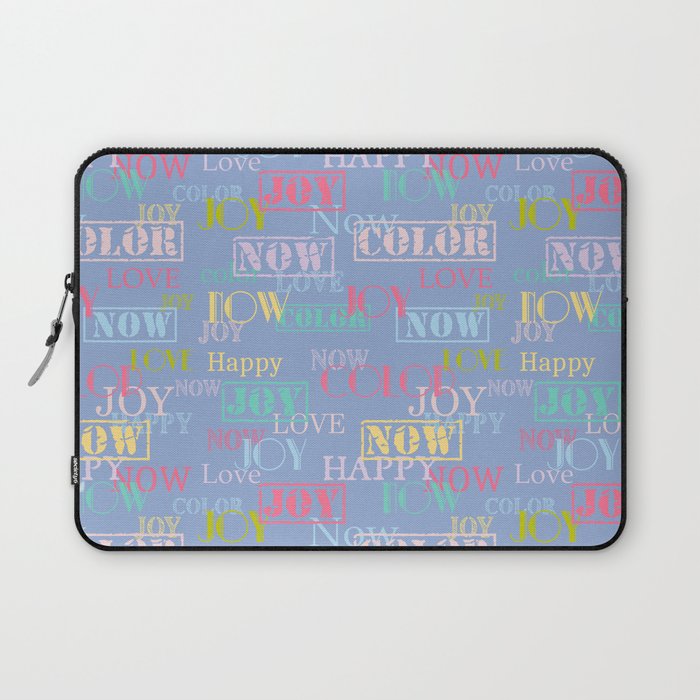 Enjoy The Colors - Colorful typography modern abstract pattern on Serenity Blue background  Laptop Sleeve
