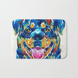 Colorful Rottie Art - Rottweiler by Sharon Cummings Bath Mat | Painting, Petportrait, Colorfuldogs, Rottweiler, Rainbow, Pop Art, Rottie, Omendog, Doggie, Furbaby 