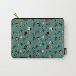 Ladybug and Floral Seamless Pattern on Green Blue Background Carry-All Pouch