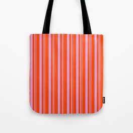 [ Thumbnail: Plum and Red Colored Lined/Striped Pattern Tote Bag ]