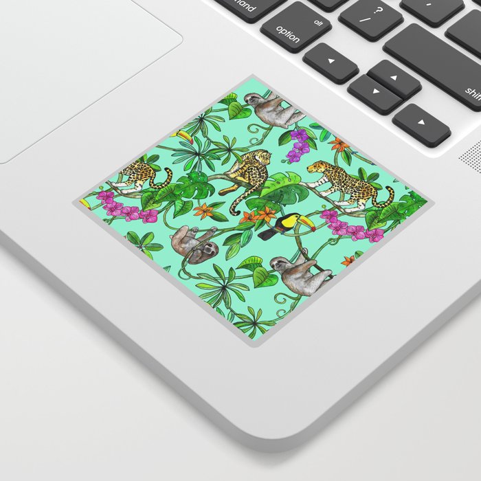 Rainforest Friends - watercolor animals on mint green Sticker