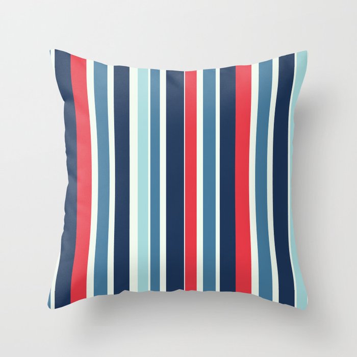 Color Block Stripes Blue and Red Throw Pillow
