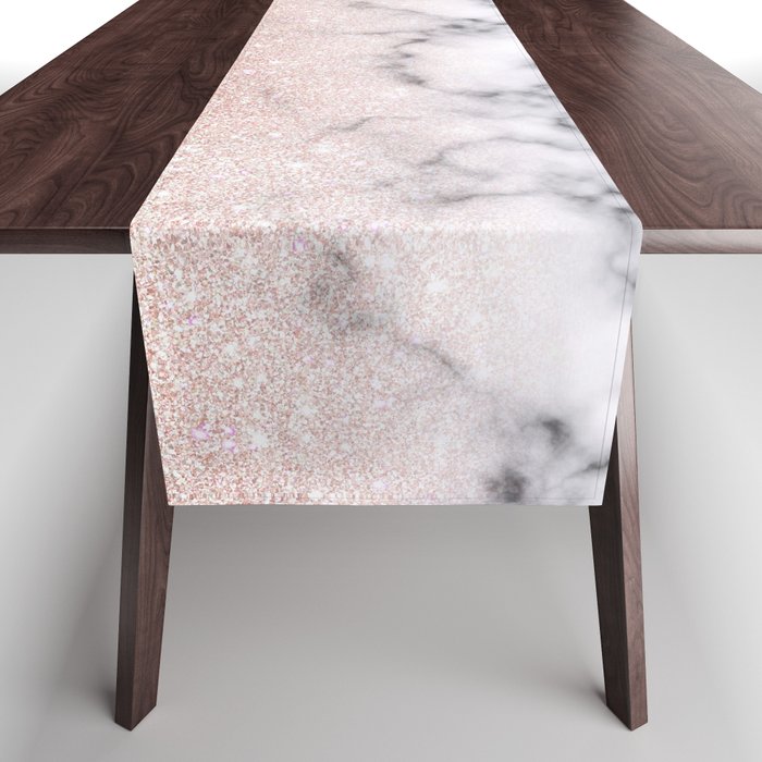 Sparkly Rose Gold Glitter Marble Ombre Table Runner
