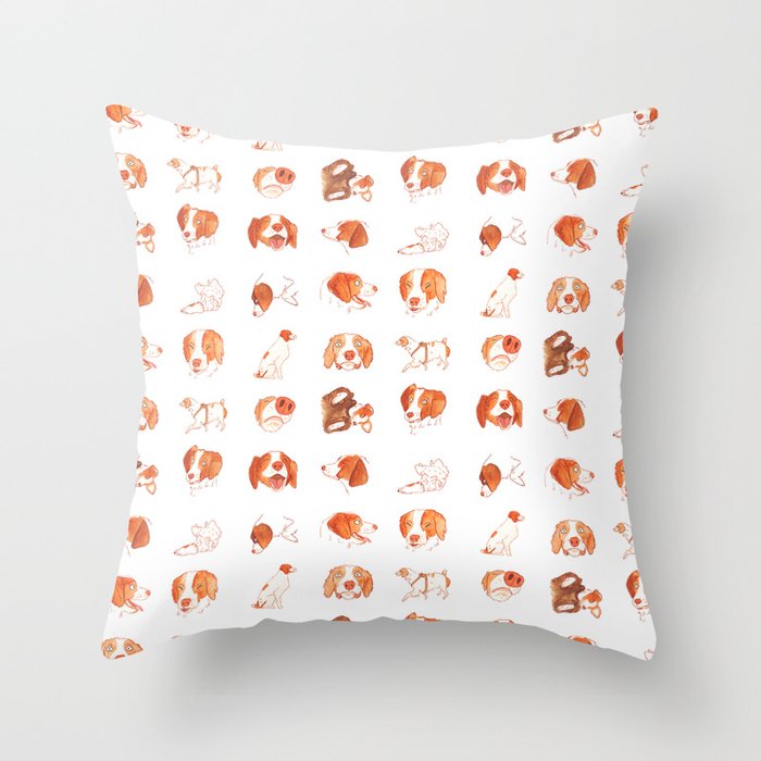 Faces and Poses of a Brittany Spaniel Throw Pillow