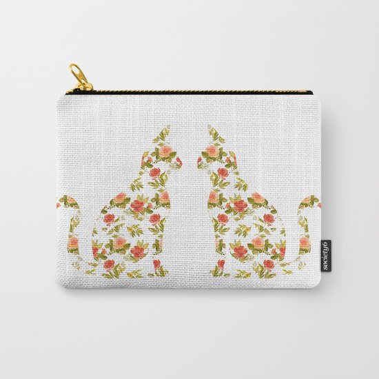 Roses and Peonies Cat Silhouette Carry-All Pouch