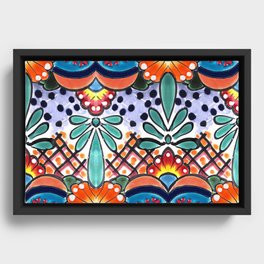 Colorful Talavera, Orange Accent, Large, Mexican Tile Design Framed Canvas