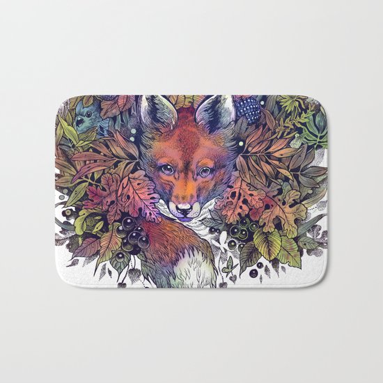 Hiding fox rainbow Bath Mat