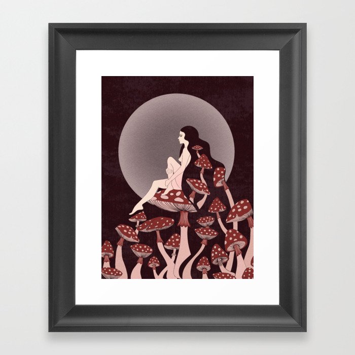 Mushroom Queen, 70s, 60s, 1920s, art nouveau inspired art Framed Art Print