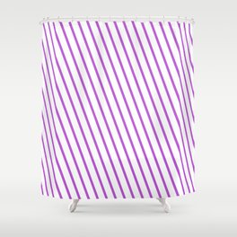 [ Thumbnail: Orchid & White Colored Pattern of Stripes Shower Curtain ]