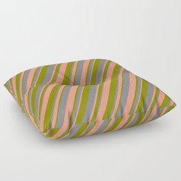 [ Thumbnail: Grey, Dark Salmon & Green Colored Stripes/Lines Pattern Floor Pillow ]