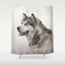 Drawing Dog Alaskan Malamute Shower Curtain