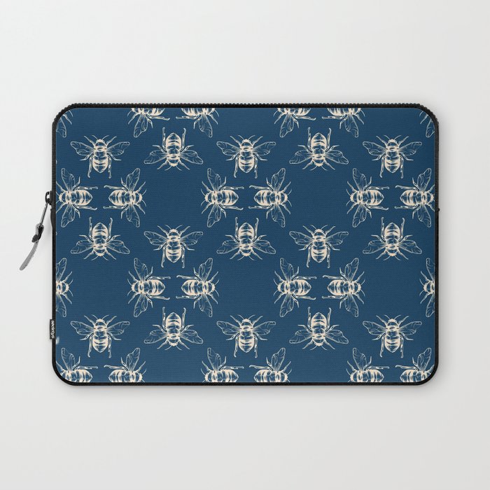 Nature Honey Bees Bumble Bee Pattern Blue Beige Laptop Sleeve