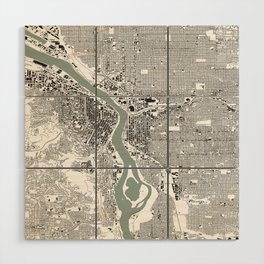 Portland, OR City Map Black/White Wood Wall Art