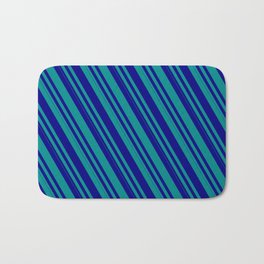 [ Thumbnail: Blue & Dark Cyan Colored Lines Pattern Bath Mat ]