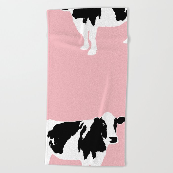 Cow on pink Beach Towel