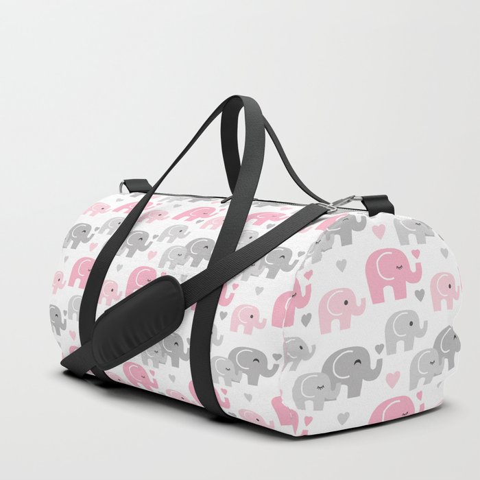 Pink Gray Elephant Baby Girl Nursery Duffle Bag