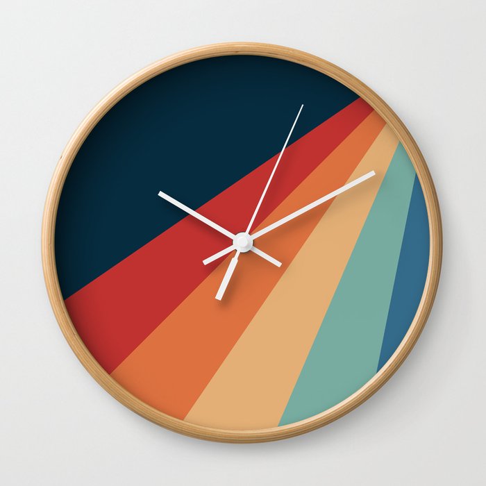 Colorful diagonal retro stripes Wall Clock