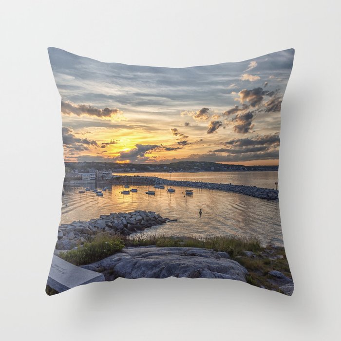 Sunset over Rockport Harbor 6-9-18 Throw Pillow