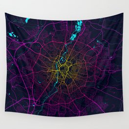 Leicestershire City Map of England - Neon Wall Tapestry