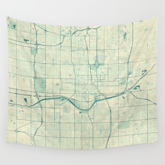 Oklahoma City Map Blue Vintage Wall Tapestry