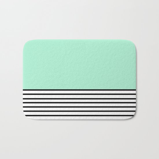 Fresh Mint Black and White stripes pattern Bath Mat