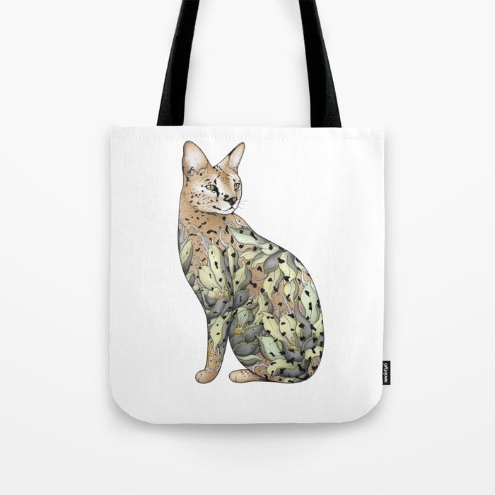 Serval Cat in Lotus Flower Tattoo Tote Bag by RunCatRun Society6