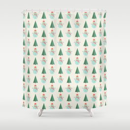 Christmas Pattern Tree Snowman Retro Shower Curtain