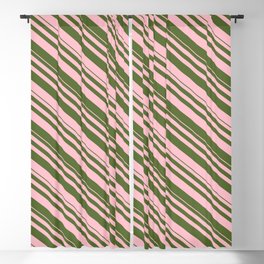 [ Thumbnail: Pink and Dark Olive Green Colored Lines/Stripes Pattern Blackout Curtain ]