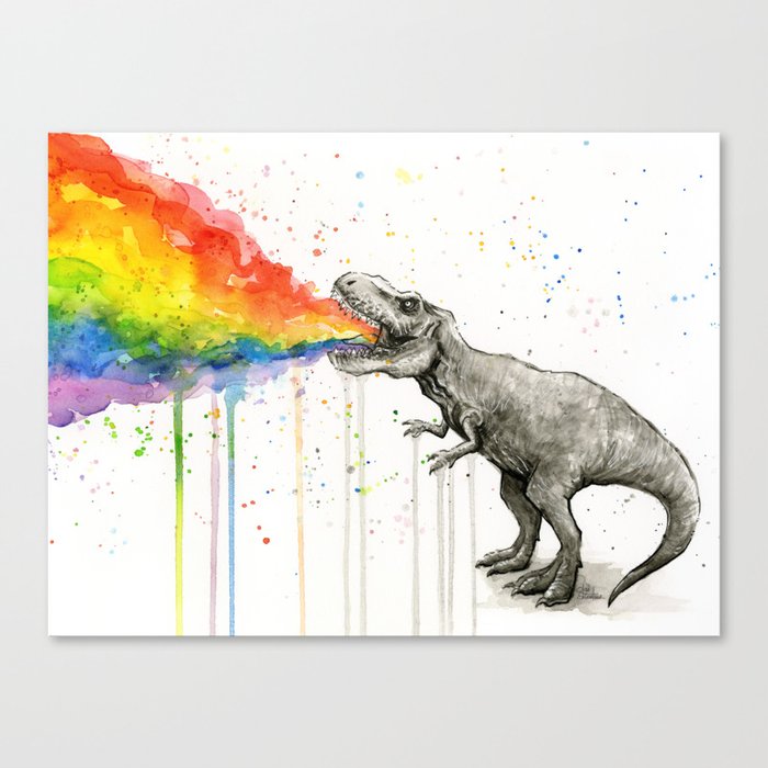 T-Rex Dinosaur Vomits Rainbow Canvas Print