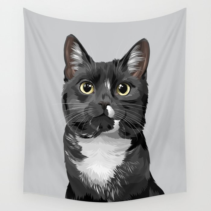 Tuxedo Cat Portrait Wall Tapestry by xinyue arts Society6