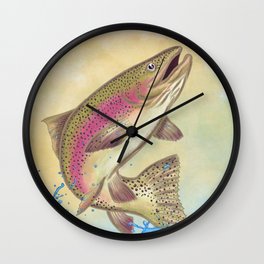 End Of The Line // Rainbow Trout Jumping Out Of Splashing Water // With Lure at Sunset // Fish On! Wall Clock