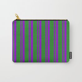 [ Thumbnail: Dark Violet and Forest Green Colored Stripes/Lines Pattern Carry-All Pouch ]