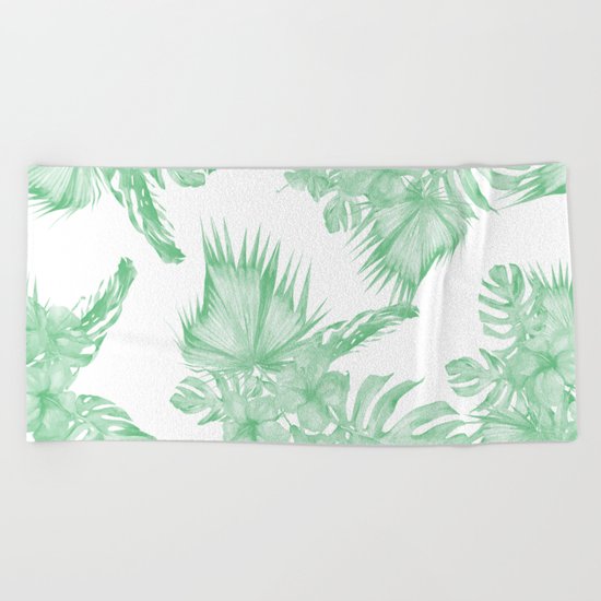 Island Tropical Green White Jungle Beach Towel