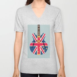 Union Jack Flag Britpop Guitar - Slate Unisex V-Neck