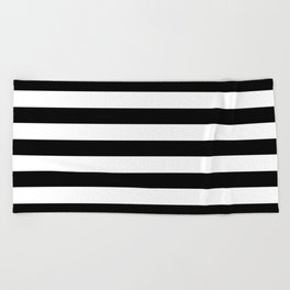 Midnight Black and White Stripes Beach Towel