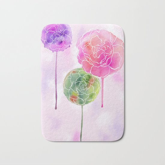 Succulent and Roses Bath Mat